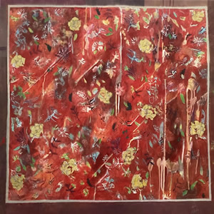 Yellow Roses Red Bird Painting – Art Gallery of Hampton London Artist Jennifer Brown.jpg